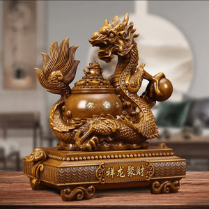 Chinese Feng Shui Good Fortune Wealth Money Gold Dragon Statue Home/Office Decor Sculpture Craft Living Room TV Cabinet Fortune Ornament Housewarming Gift