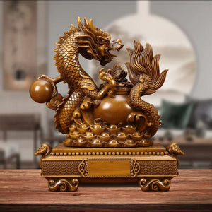 Chinese Feng Shui Good Fortune Wealth Money Gold Dragon Statue Home/Office Decor Sculpture Craft Living Room TV Cabinet Fortune Ornament Housewarming Gift