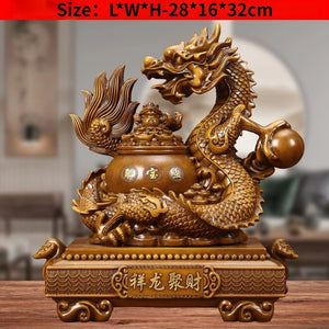 Chinese Feng Shui Good Fortune Wealth Money Gold Dragon Statue Home/Office Decor Sculpture Craft Living Room TV Cabinet Fortune Ornament Housewarming Gift