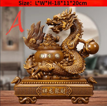 Load image into Gallery viewer, Chinese Feng Shui Good Fortune Wealth Money Gold Dragon Statue Home/Office Decor Sculpture Craft Living Room TV Cabinet Fortune Ornament Housewarming Gift