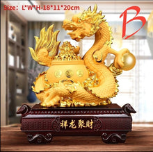 Load image into Gallery viewer, Chinese Feng Shui Good Fortune Wealth Money Gold Dragon Statue Home/Office Decor Sculpture Craft Living Room TV Cabinet Fortune Ornament Housewarming Gift