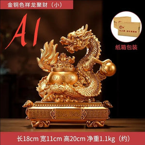 Chinese Feng Shui Good Fortune Wealth Money Gold Dragon Statue Home/Office Decor Sculpture Craft Living Room TV Cabinet Fortune Ornament Housewarming Gift