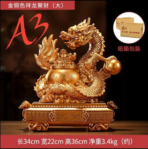 Chinese Feng Shui Good Fortune Wealth Money Gold Dragon Statue Home/Office Decor Sculpture Craft Living Room TV Cabinet Fortune Ornament Housewarming Gift