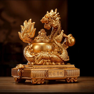 Chinese Feng Shui Good Fortune Wealth Money Gold Dragon Statue Home/Office Decor Sculpture Craft Living Room TV Cabinet Fortune Ornament Housewarming Gift