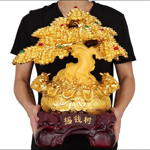 Chinese Feng Shui Good Fortune Wealth Lucky Gold Money Tree Toads Statue Home/Office Decor Sculpture Craft Living Room TV Cabinet Fortune Ornament Housewarming Gift