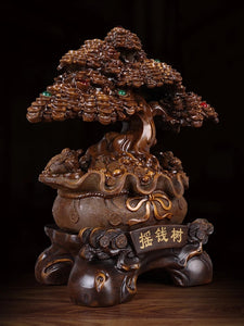 Chinese Feng Shui Good Fortune Wealth Lucky Gold Money Tree Toads Statue Home/Office Decor Sculpture Craft Living Room TV Cabinet Fortune Ornament Housewarming Gift