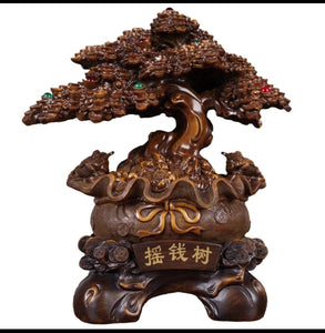 Chinese Feng Shui Good Fortune Wealth Lucky Gold Money Tree Toads Statue Home/Office Decor Sculpture Craft Living Room TV Cabinet Fortune Ornament Housewarming Gift