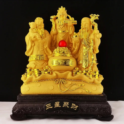 Chinese Feng Shui Good Fortune Wealth Blessing Fu Lu Shou 3 Gods Fortune Craft Statue Home/Office Decor Sculpture Craft Living Room TV Cabinet Fortune Ornament Housewarming Gift