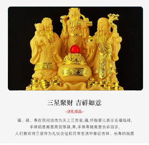 Chinese Feng Shui Good Fortune Wealth Blessing Fu Lu Shou 3 Gods Fortune Craft Statue Home/Office Decor Sculpture Craft Living Room TV Cabinet Fortune Ornament Housewarming Gift