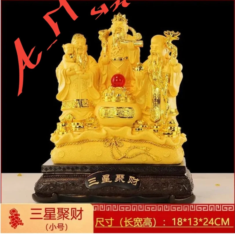 Chinese Feng Shui Good Fortune Wealth Blessing Fu Lu Shou 3 Gods Fortune Craft Statue Home/Office Decor Sculpture Craft Living Room TV Cabinet Fortune Ornament Housewarming Gift