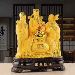 Chinese Feng Shui Good Fortune Wealth Blessing Fu Lu Shou 3 Gods Fortune Craft Statue Home/Office Decor Sculpture Craft Living Room TV Cabinet Fortune Ornament Housewarming Gift