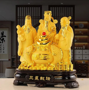 Chinese Feng Shui Good Fortune Wealth Blessing Fu Lu Shou 3 Gods Fortune Craft Statue Home/Office Decor Sculpture Craft Living Room TV Cabinet Fortune Ornament Housewarming Gift