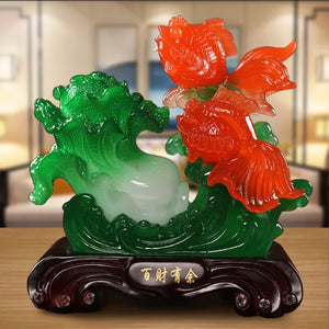 Chinese Feng Shui Lucky Money Coin Gold Fish Statue Wealth Home/Office Decor Sculpture Craft Living Room TV Cabinet Fortune Ornament Housewarming Gift