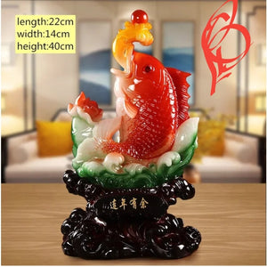 Chinese Feng Shui Lucky Cabbage Gold Fish Statue Wealth Home/Office Decor Sculpture Craft Living Room TV Cabinet Fortune Ornament Housewarming Gift