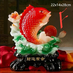 Chinese Feng Shui Lucky Cabbage Gold Fish Statue Wealth Home/Office Decor Sculpture Craft Living Room TV Cabinet Fortune Ornament Housewarming Gift