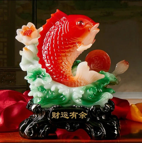 Chinese Feng Shui Lucky Money Coin Gold Fish Statue Wealth Home/Office Decor Sculpture Craft Living Room TV Cabinet Fortune Ornament Housewarming Gift