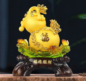 Chinese Feng Shui Lucky Money Coin Gourd Statue Wealth Home/Office Decor Sculpture Craft Living Room TV Cabinet Fortune Ornament Housewarming Gift