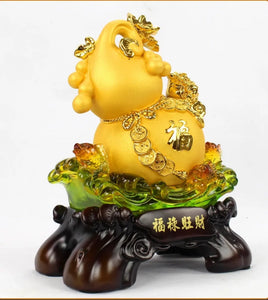 Chinese Feng Shui Lucky Money Coin Gourd Statue Wealth Home/Office Decor Sculpture Craft Living Room TV Cabinet Fortune Ornament Housewarming Gift