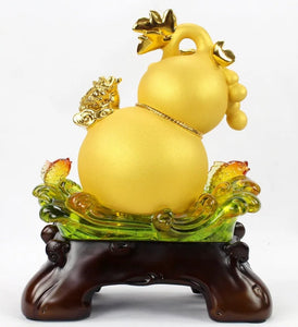 Chinese Feng Shui Lucky Money Coin Gourd Statue Wealth Home/Office Decor Sculpture Craft Living Room TV Cabinet Fortune Ornament Housewarming Gift