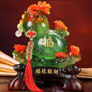 Chinese Feng Shui Lucky Money Coin Gourd Statue Wealth Home/Office Decor Sculpture Craft Living Room TV Cabinet Fortune Ornament Housewarming Gift