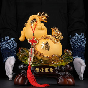 Chinese Feng Shui Lucky Money Coin Gourd Statue Wealth Home/Office Decor Sculpture Craft Living Room TV Cabinet Fortune Ornament Housewarming Gift