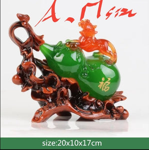 Chinese Feng Shui Lucky Money Coin Gourd Pixiu Statue Wealth Home/Office Decor Sculpture Craft Living Room TV Cabinet Fortune Ornament Housewarming Gift