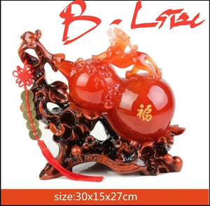 Chinese Feng Shui Lucky Money Coin Gourd Pixiu Statue Wealth Home/Office Decor Sculpture Craft Living Room TV Cabinet Fortune Ornament Housewarming Gift