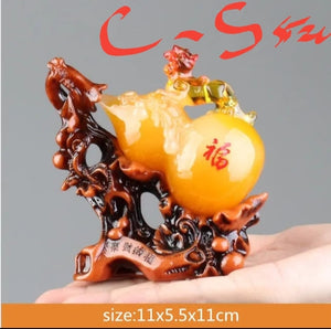 Chinese Feng Shui Lucky Money Coin Gourd Pixiu Statue Wealth Home/Office Decor Sculpture Craft Living Room TV Cabinet Fortune Ornament Housewarming Gift