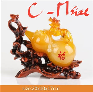 Chinese Feng Shui Lucky Money Coin Gourd Pixiu Statue Wealth Home/Office Decor Sculpture Craft Living Room TV Cabinet Fortune Ornament Housewarming Gift