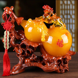 Chinese Feng Shui Lucky Money Coin Gourd Pixiu Statue Wealth Home/Office Decor Sculpture Craft Living Room TV Cabinet Fortune Ornament Housewarming Gift