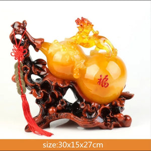 Chinese Feng Shui Lucky Money Coin Gourd Pixiu Statue Wealth Home/Office Decor Sculpture Craft Living Room TV Cabinet Fortune Ornament Housewarming Gift