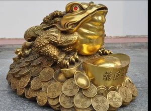 Chinese Feng Shui Lucky Wealth Money Toad Gourd Brass Copper Statue Home/Office Decor Sculpture Craft Living Room TV Cabinet Fortune Ornament Housewarming Gift