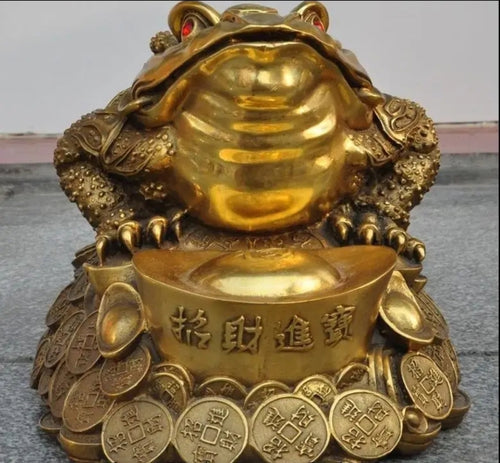 Chinese Feng Shui Lucky Wealth Money Toad Gourd Brass Copper Statue Home/Office Decor Sculpture Craft Living Room TV Cabinet Fortune Ornament Housewarming Gift