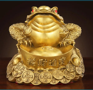 Chinese Feng Shui Lucky Wealth Money Toad Gourd Brass Copper Statue Home/Office Decor Sculpture Craft Living Room TV Cabinet Fortune Ornament Housewarming Gift