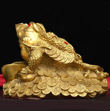 Load image into Gallery viewer, Chinese Feng Shui Lucky Wealth Money Toad Gourd Brass Copper Statue Home/Office Decor Sculpture Craft Living Room TV Cabinet Fortune Ornament Housewarming Gift