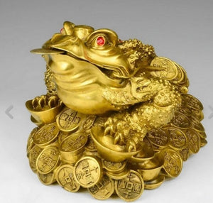 Chinese Feng Shui Lucky Wealth Money Toad Gourd Brass Copper Statue Home/Office Decor Sculpture Craft Living Room TV Cabinet Fortune Ornament Housewarming Gift