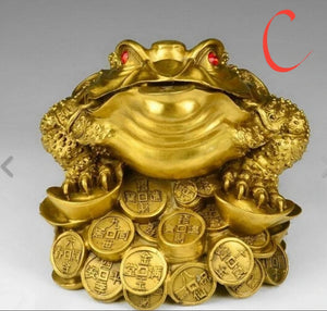 Chinese Feng Shui Lucky Wealth Money Toad Gourd Brass Copper Statue Home/Office Decor Sculpture Craft Living Room TV Cabinet Fortune Ornament Housewarming Gift