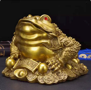 Chinese Feng Shui Lucky Wealth Money Toad Gourd Brass Copper Statue Home/Office Decor Sculpture Craft Living Room TV Cabinet Fortune Ornament Housewarming Gift