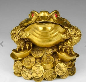 Chinese Feng Shui Lucky Wealth Money Toad Gourd Brass Copper Statue Home/Office Decor Sculpture Craft Living Room TV Cabinet Fortune Ornament Housewarming Gift