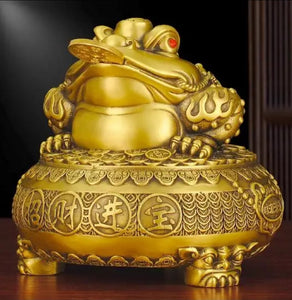 Chinese Feng Shui Lucky Wealth Money Toad Gourd Brass Copper Statue Home/Office Decor Sculpture Craft Living Room TV Cabinet Fortune Ornament Housewarming Gift