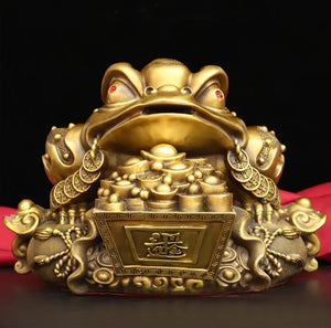 Chinese Feng Shui Lucky Wealth Money Toad Gourd Brass Copper Statue Home/Office Decor Sculpture Craft Living Room TV Cabinet Fortune Ornament Housewarming Gift