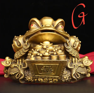 Chinese Feng Shui Lucky Wealth Money Toad Gourd Brass Copper Statue Home/Office Decor Sculpture Craft Living Room TV Cabinet Fortune Ornament Housewarming Gift