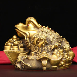 Chinese Feng Shui Lucky Wealth Money Toad Gourd Brass Copper Statue Home/Office Decor Sculpture Craft Living Room TV Cabinet Fortune Ornament Housewarming Gift