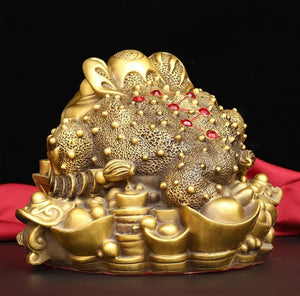 Chinese Feng Shui Lucky Wealth Money Toad Gourd Brass Copper Statue Home/Office Decor Sculpture Craft Living Room TV Cabinet Fortune Ornament Housewarming Gift