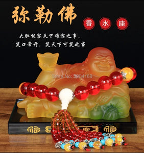 Chinese Feng Shui Good Fortune Blessing Happy Buddha Statue Wealth Home/Office Decor Sculpture Craft Living Room TV Cabinet Fortune Ornament Housewarming Gift