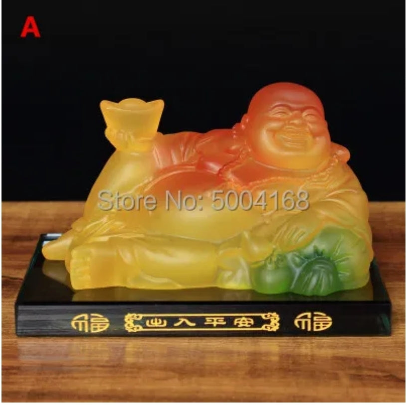 Chinese Feng Shui Good Fortune Blessing Happy Buddha Statue Wealth Home/Office Decor Sculpture Craft Living Room TV Cabinet Fortune Ornament Housewarming Gift