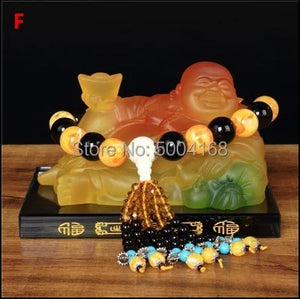 Chinese Feng Shui Good Fortune Blessing Happy Buddha Statue Wealth Home/Office Decor Sculpture Craft Living Room TV Cabinet Fortune Ornament Housewarming Gift