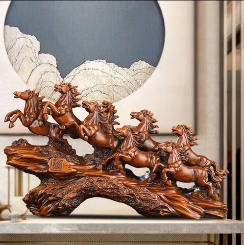 Chinese Feng Shui Good Fortune Wealth success 8 Running Horses Statue Home/Office Decor Sculpture Craft Living Room TV Cabinet Fortune Ornament Housewarming Gift