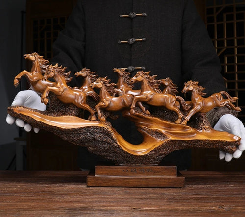 Chinese Feng Shui Good Fortune Wealth success 8 Running Horses Statue Home/Office Decor Sculpture Craft Living Room TV Cabinet Fortune Ornament Housewarming Gift