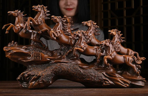 Chinese Feng Shui Good Fortune Wealth success 8 Running Horses Statue Home/Office Decor Sculpture Craft Living Room TV Cabinet Fortune Ornament Housewarming Gift